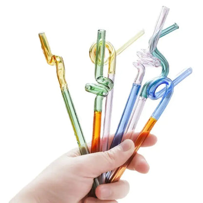 Colorful glass flower handle stir bar kitchen cocktail straw