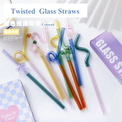 Colorful glass flower handle stir bar kitchen cocktail straw