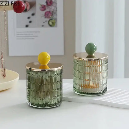 Colorful glass tea canister set with gold ceramic lids kitchen storage jar