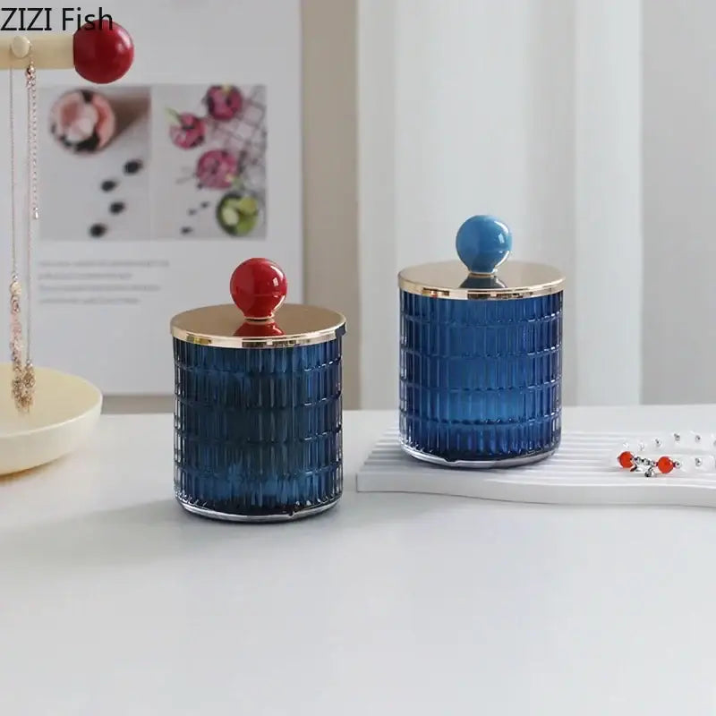Colorful glass tea canister set with gold ceramic lids kitchen storage jar