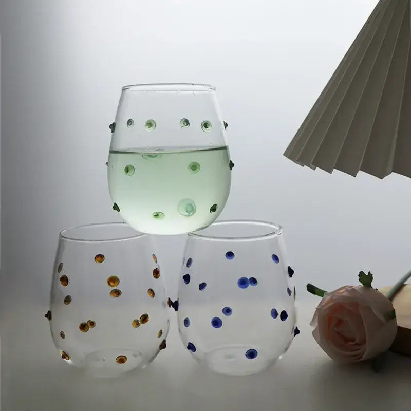 Colorful glass wave dots mug set dining room stemless wine glasses