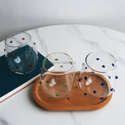 Colorful glass wave dots mug set dining room stemless wine glasses