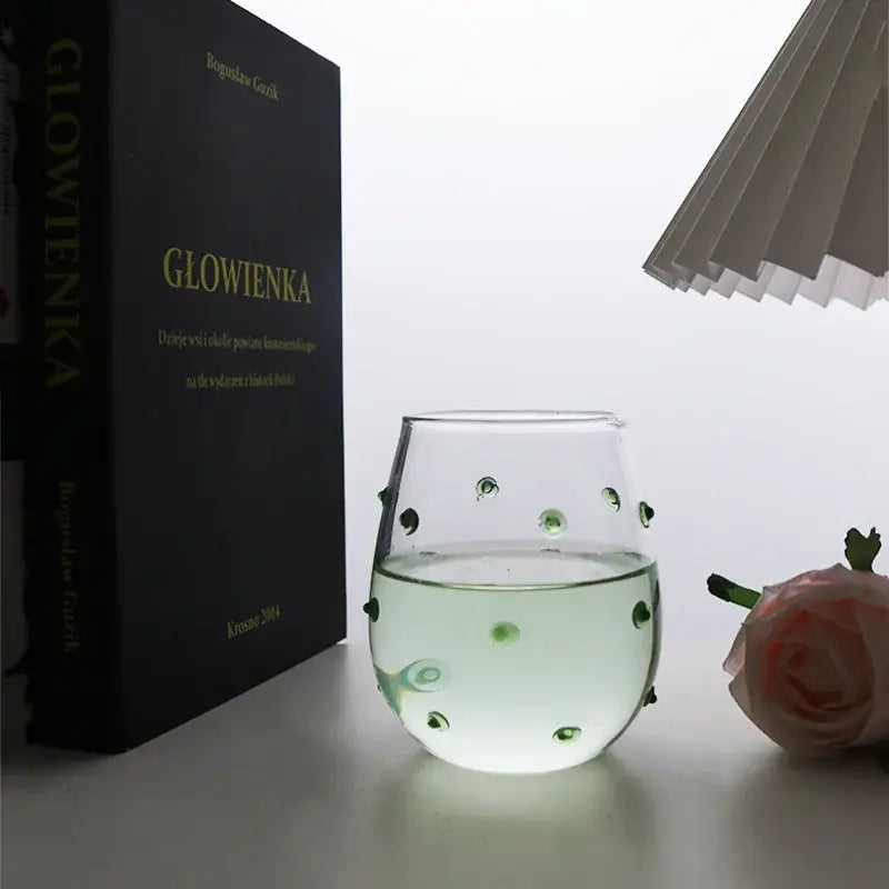 Colorful glass wave dots mug set dining room stemless wine glasses
