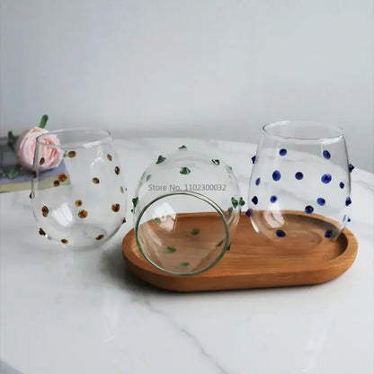 Colorful glass wave dots mug set dining room stemless wine glasses