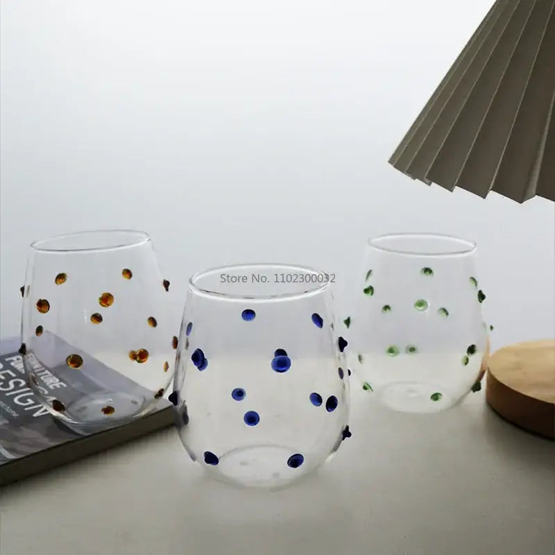 Colorful glass wave dots mug set dining room stemless wine glasses