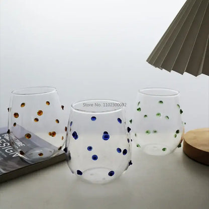 Colorful glass wave dots mug set dining room stemless wine glasses