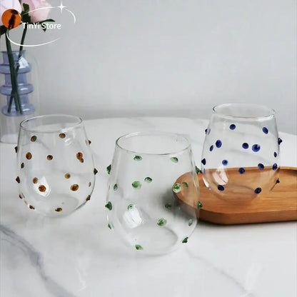 Colorful glass wave dots mug set dining room stemless wine glasses