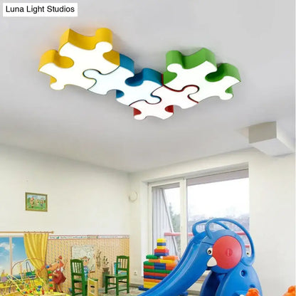 Colorful jigsaw puzzles ceiling flush light – kids bedroom led fixture