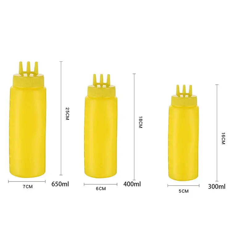 Colorful multi prong condiment squeeze bottle set kitchen sauce dispenser