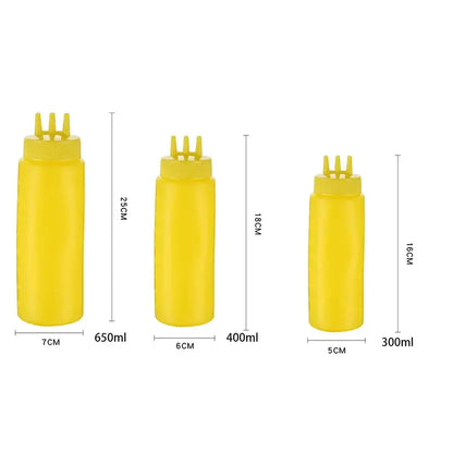 Colorful multi prong condiment squeeze bottle set kitchen sauce dispenser