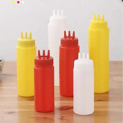 Colorful multi prong condiment squeeze bottle set kitchen sauce dispenser
