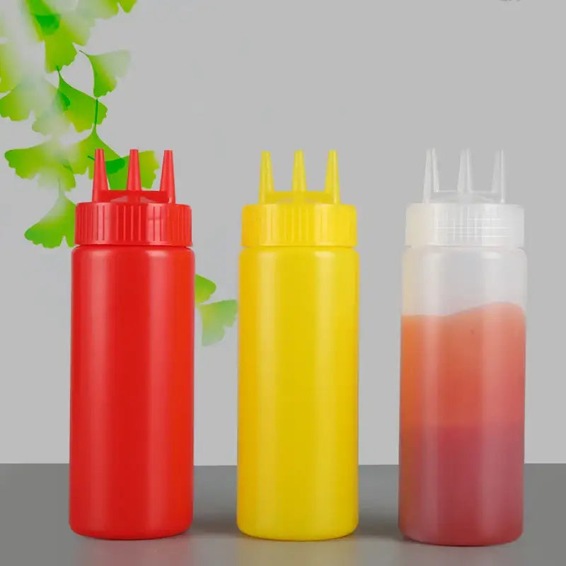 Colorful multi prong condiment squeeze bottle set kitchen sauce dispenser