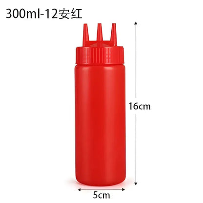 Colorful multi prong condiment squeeze bottle set kitchen sauce dispenser