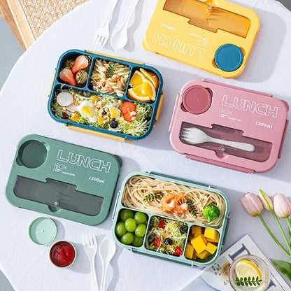 Colorful plastic compartmentalized lunch box set kitchen bento container