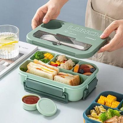 Colorful plastic compartmentalized lunch box set kitchen bento container