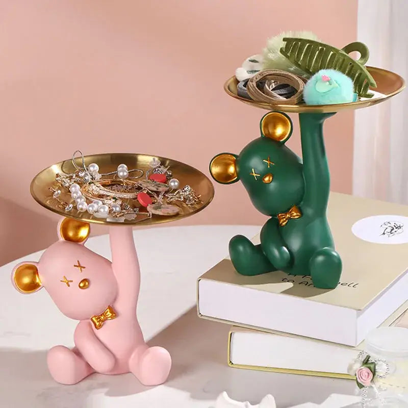 Colorful resin bear house entry tray keys receiver for living room