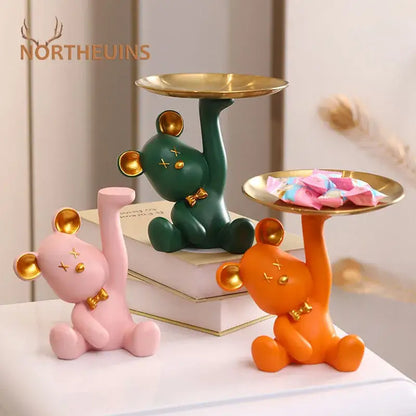 Colorful resin bear house entry tray keys receiver for living room