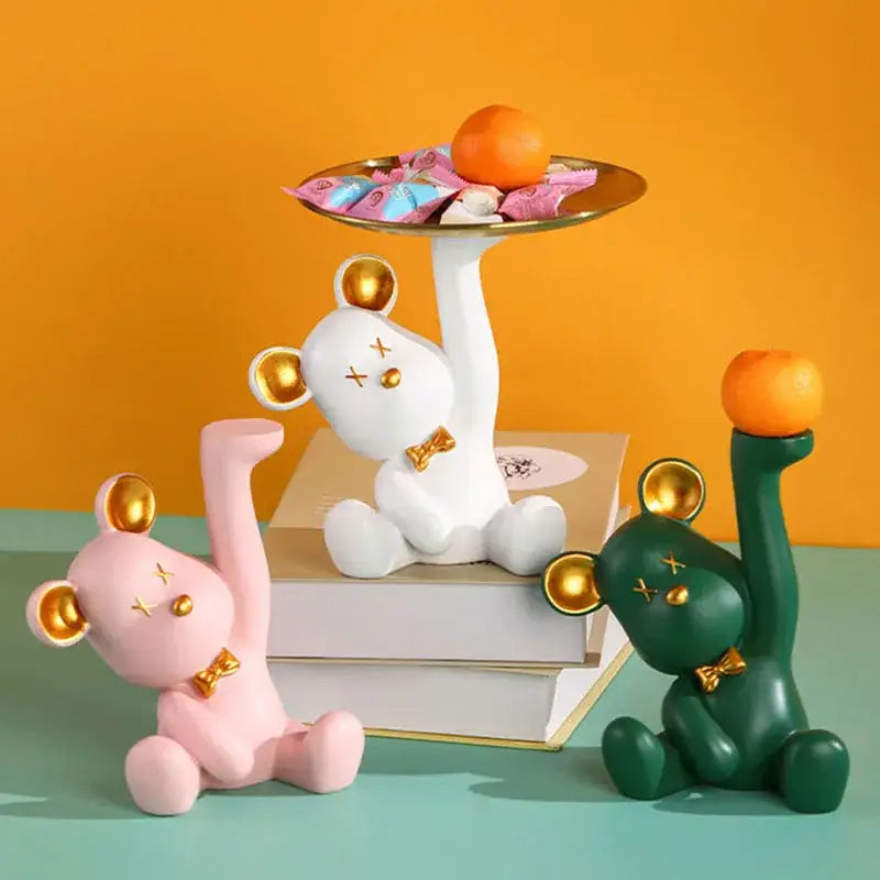 Colorful resin bear house entry tray keys receiver for living room