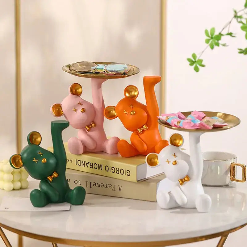 Colorful resin bear house entry tray keys receiver for living room