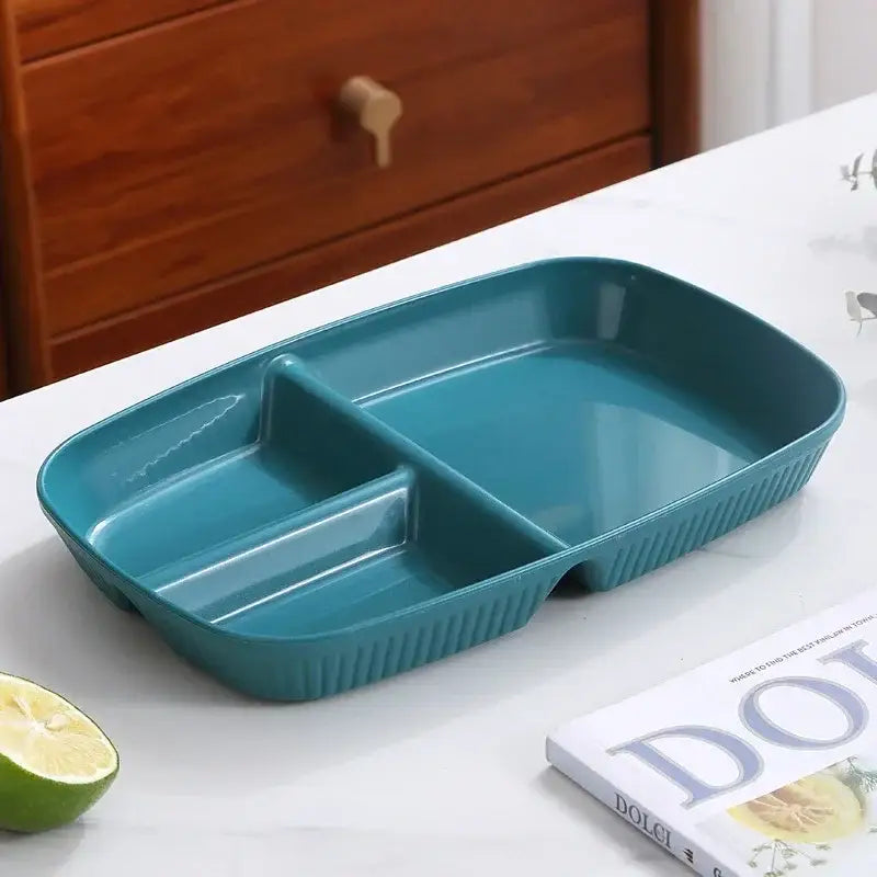 Colorful ribbed divided dish diet plate set with utensils dining room