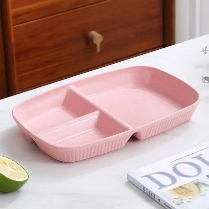 Colorful ribbed divided dish diet plate set with utensils dining room