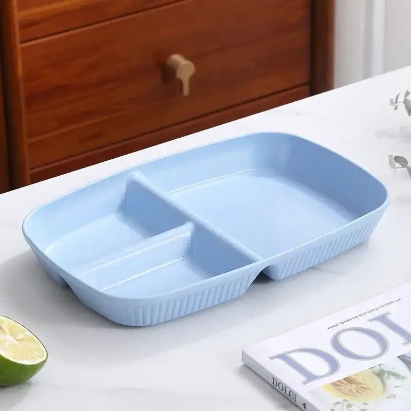 Colorful ribbed divided dish diet plate set with utensils dining room