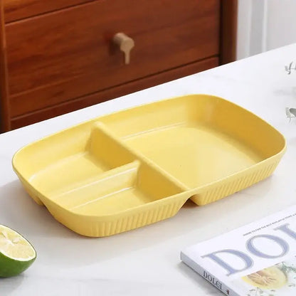 Colorful ribbed divided dish diet plate set with utensils dining room
