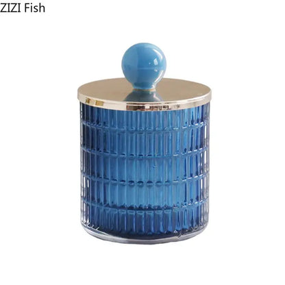 Colorful ribbed glass tea canister set kitchen storage jar
