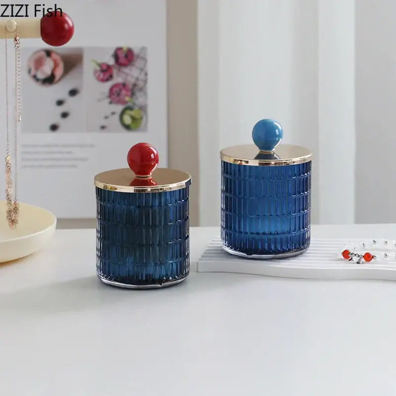 Colorful ribbed glass tea canister set kitchen storage jar