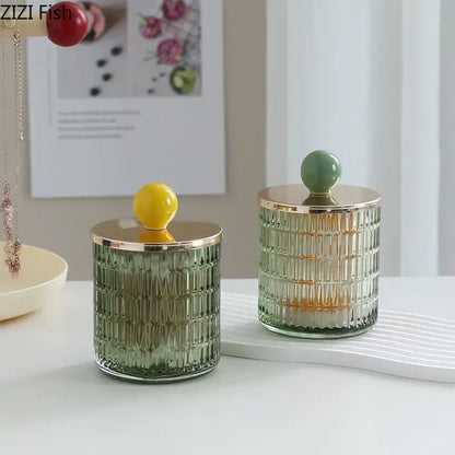 Colorful ribbed glass tea canister set kitchen storage jar