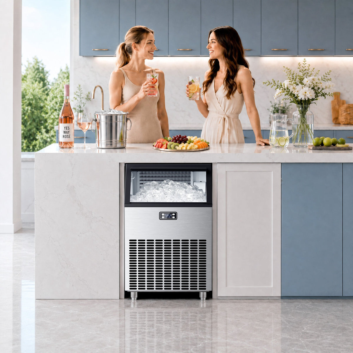 Commercial Ice Maker, Freestanding Square Ice Cube Maker 265lbs/24h, 55lbs Storage Bin, Full Heavy Duty Stainless Steel Construction