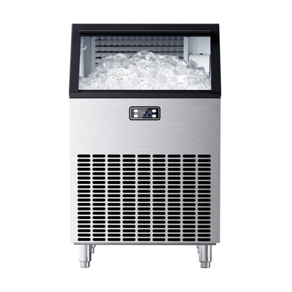 Commercial Ice Maker, Freestanding Square Ice Cube Maker 265lbs/24h, 55lbs Storage Bin, Full Heavy Duty Stainless Steel Construction
