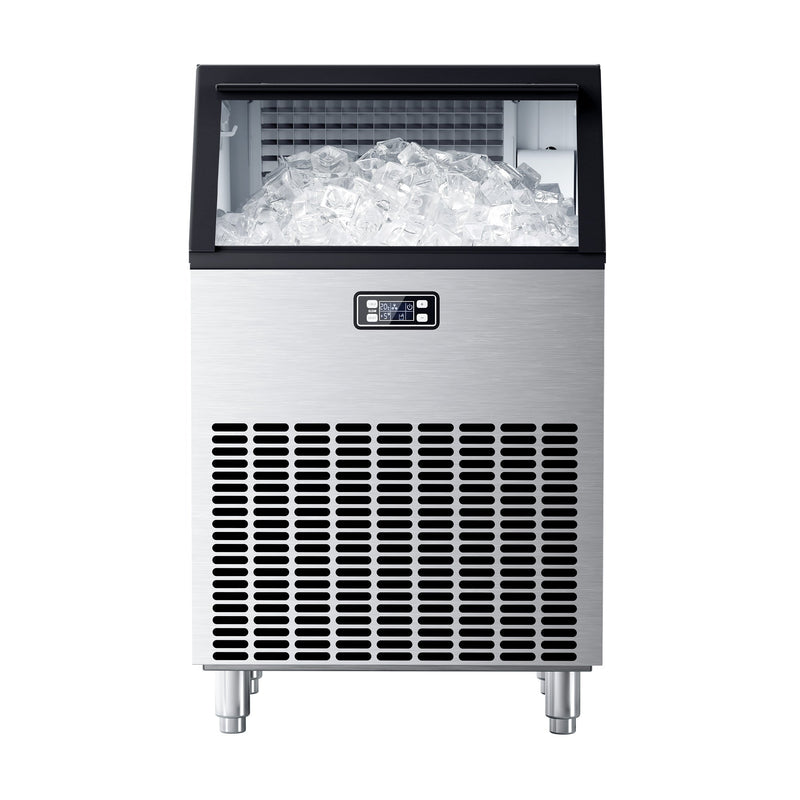 Commercial Ice Maker, Freestanding Square Ice Cube Maker 265lbs/24h, 55lbs Storage Bin, Full Heavy Duty Stainless Steel Construction
