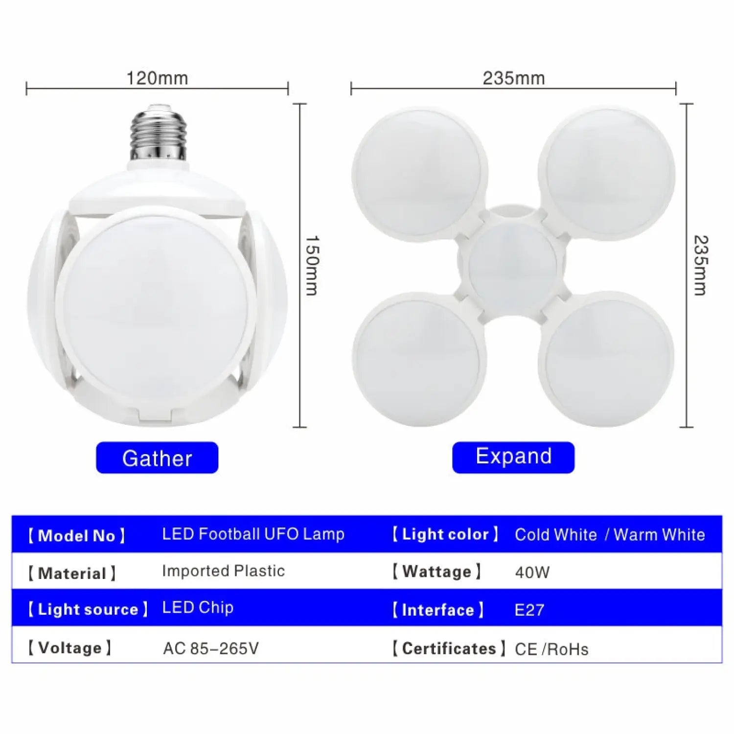 Compact Foldable Ball Light with Football Shape and LED Glow