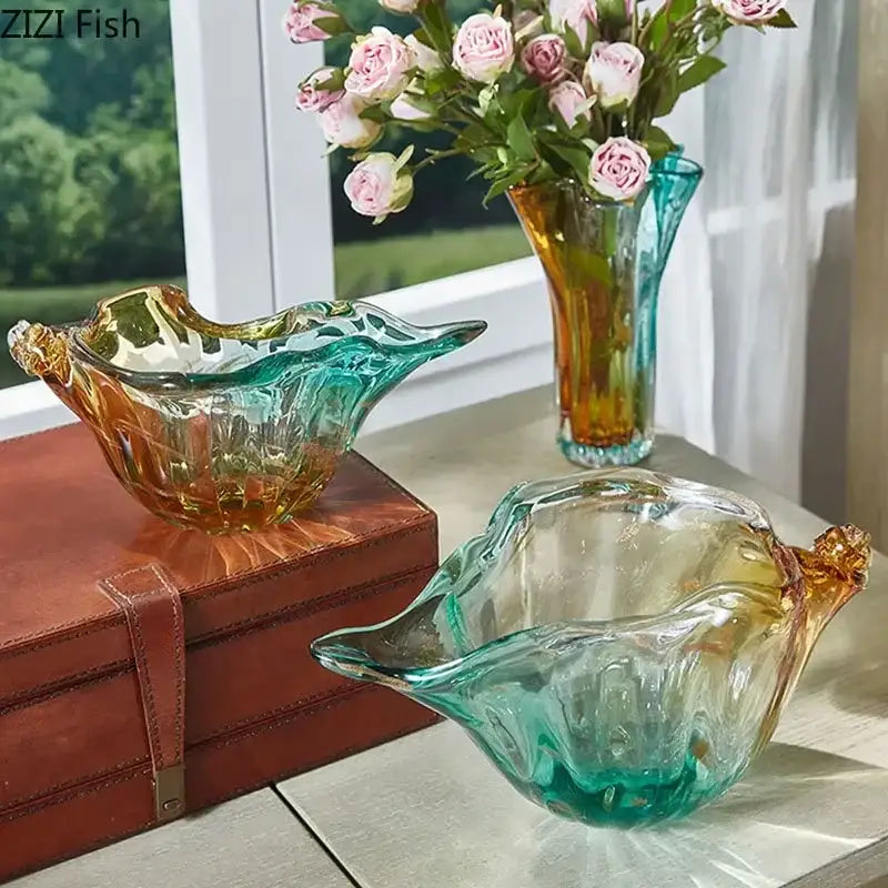 Conch candy jar green & amber glass storage tray – dining room