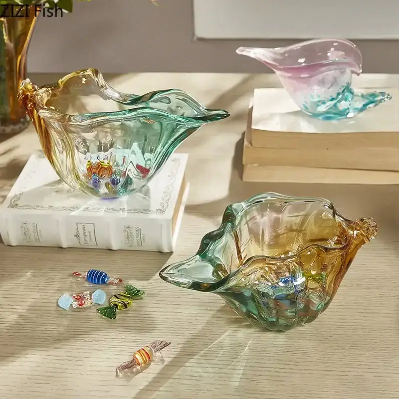 Conch candy jar green & amber glass storage tray – dining room