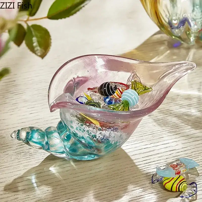 Conch candy jar green & amber glass storage tray – dining room