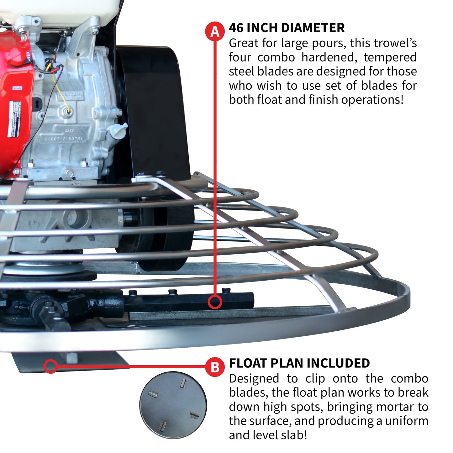 46" Concrete Power Trowel 13HP Honda with Float Pan Cement Finishing Tool