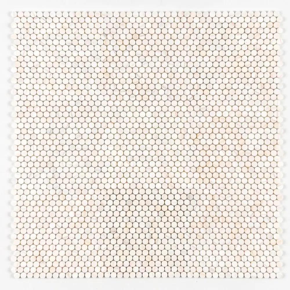Flecked Canvas Honed Penny Round Marble Mosaics 11 1/2x11 1/2