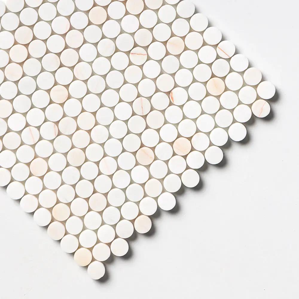 Flecked Canvas Honed Penny Round Marble Mosaics 11 1/2x11 1/2