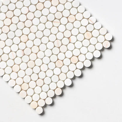 Flecked Canvas Honed Penny Round Marble Mosaics 11 1/2x11 1/2