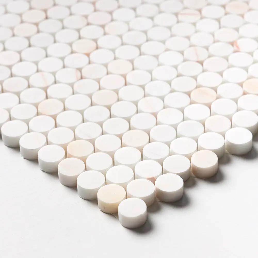 Flecked Canvas Honed Penny Round Marble Mosaics 11 1/2x11 1/2