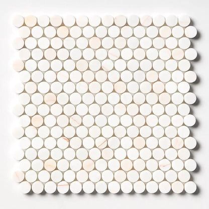 Flecked Canvas Honed Penny Round Marble Mosaics 11 1/2x11 1/2