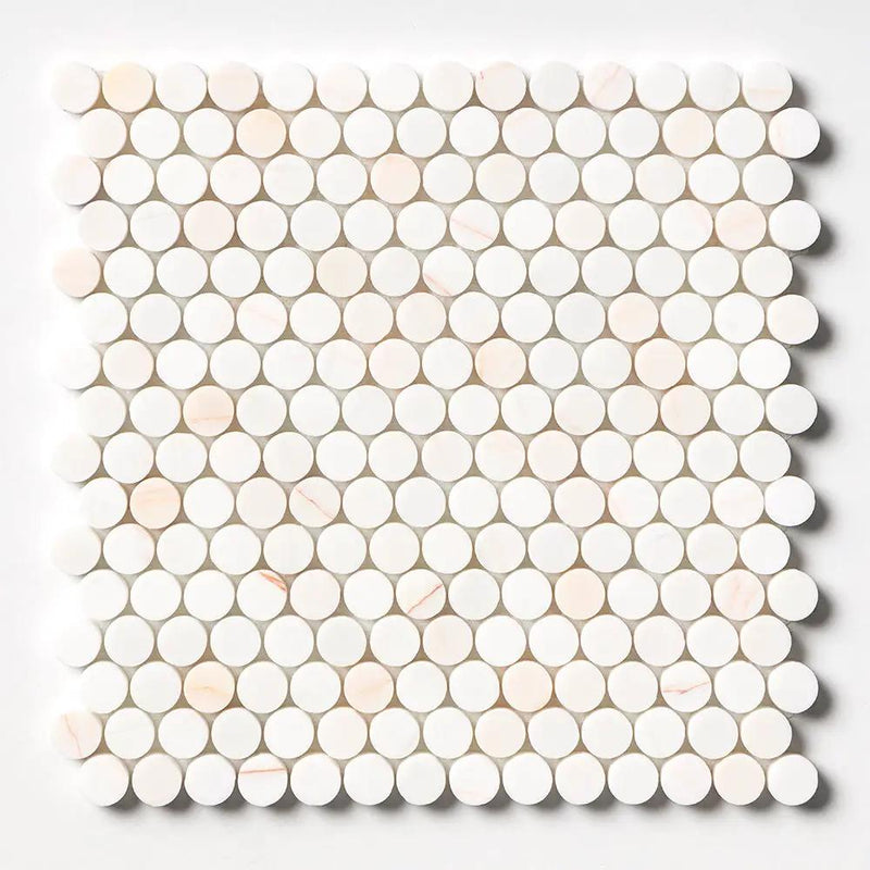 Flecked Canvas Honed Penny Round Marble Mosaics 11 1/2x11 1/2