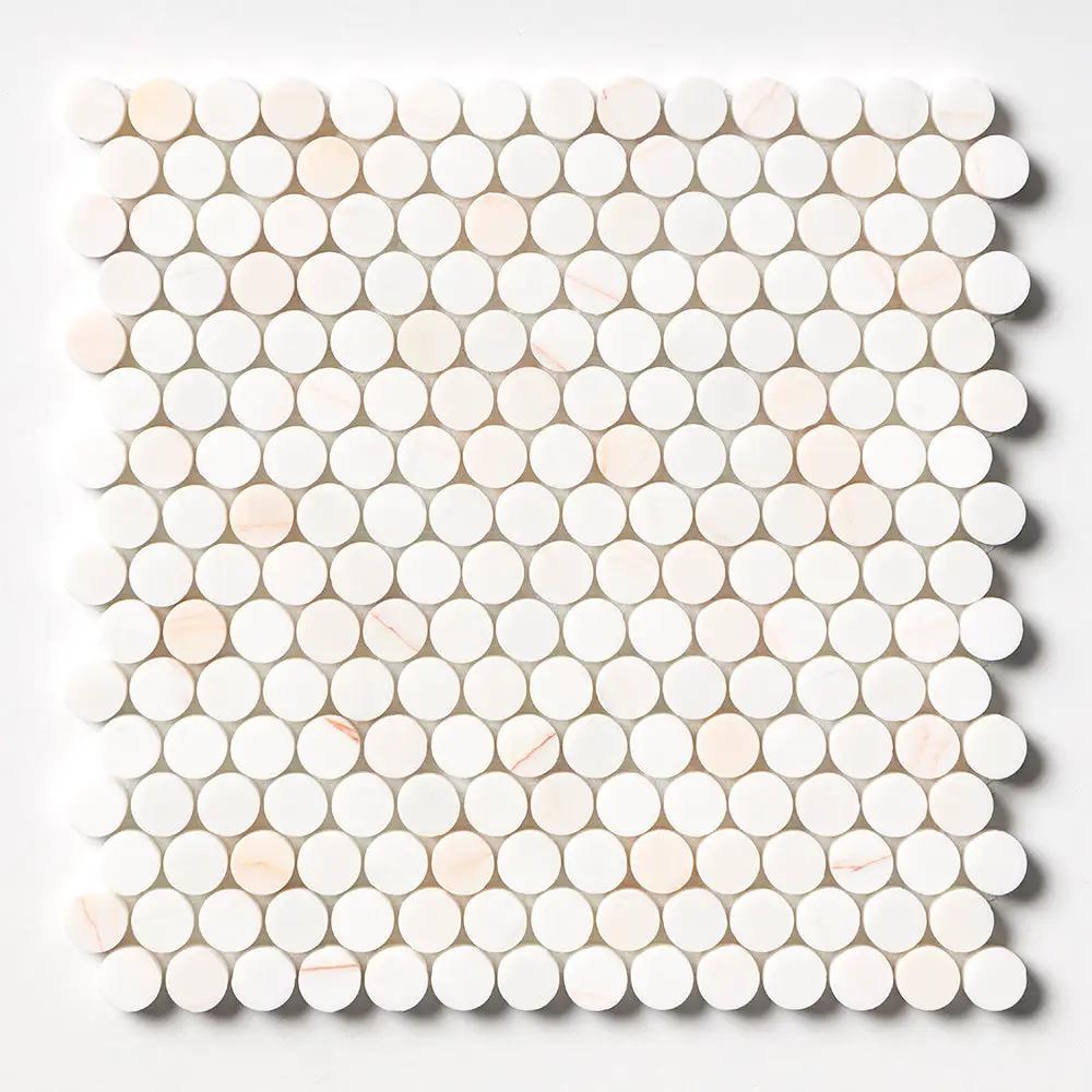 Flecked Canvas Honed Penny Round Marble Mosaics 11 1/2x11 1/2