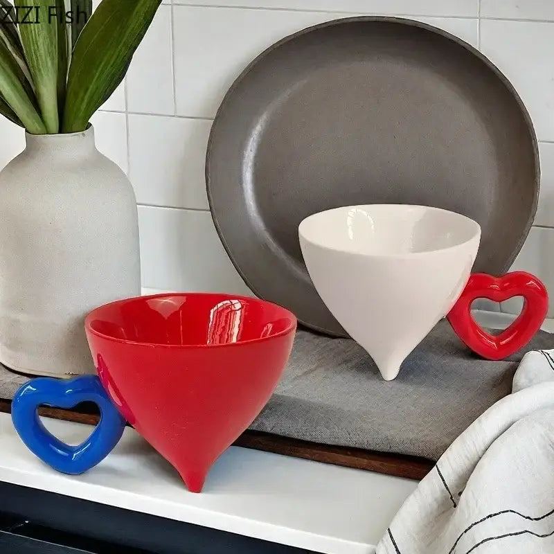 Conical cream heart ceramic coffee mug – dining room juice cup