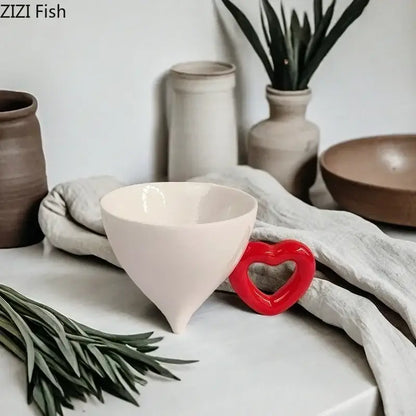 Conical cream heart ceramic coffee mug – dining room juice cup