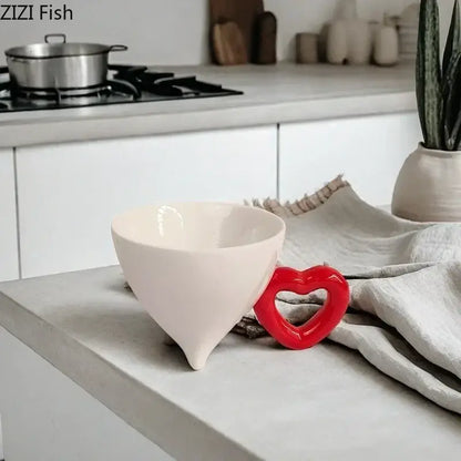 Conical cream heart ceramic coffee mug – dining room juice cup