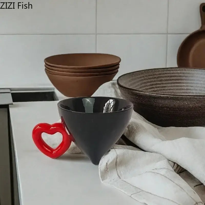Conical cream heart ceramic coffee mug – dining room juice cup