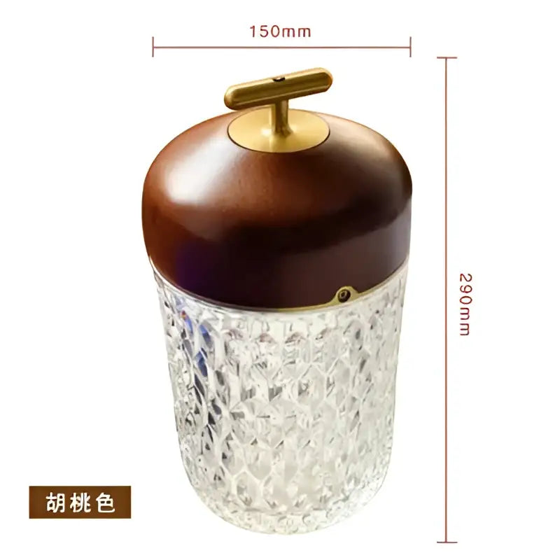 Conical crystal bedside lamp with wood lid for bedroom atmosphere